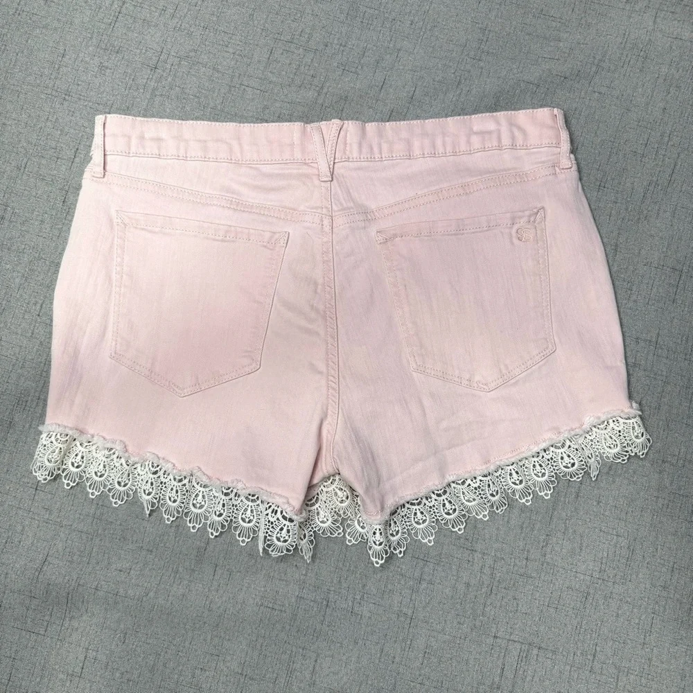 Jessica Simpson Pink Nomad Distressed Jean Shorts with Lace Crochet Trim 31